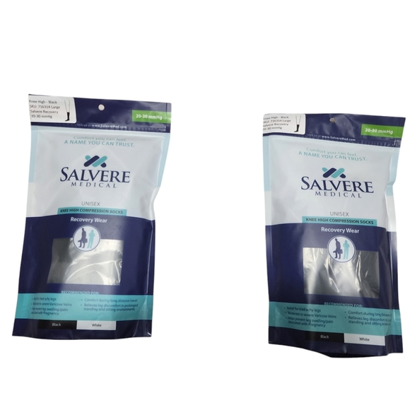 ❤️2/$15 Salvere Knee High, black Compression Closed Toe Unisex Socks, 20-30 mmHg - Picture 7 of 8